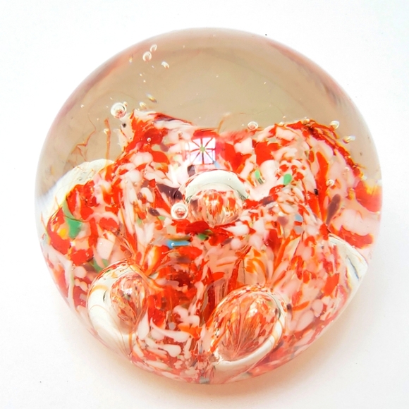 Glass Blown Paperweight Handmade Medium Orange White Swirl Unique Bubble… - Picture 8 of 11
